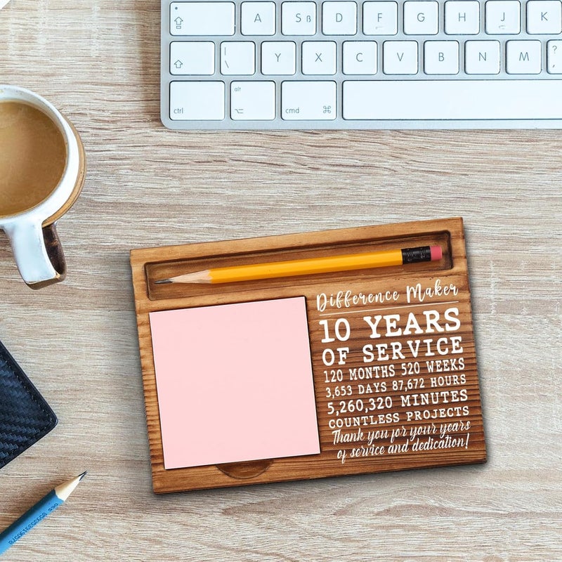 akeke 10th Work Anniversary Sticky Note Holder, Thank You Appreciation 10 Year Work Anniversary Decor Gifts for Women, Employee, Him, Her, Happy 10th Work Anniversary Self-Stick Note Pad Holders GSH32 - Image 3
